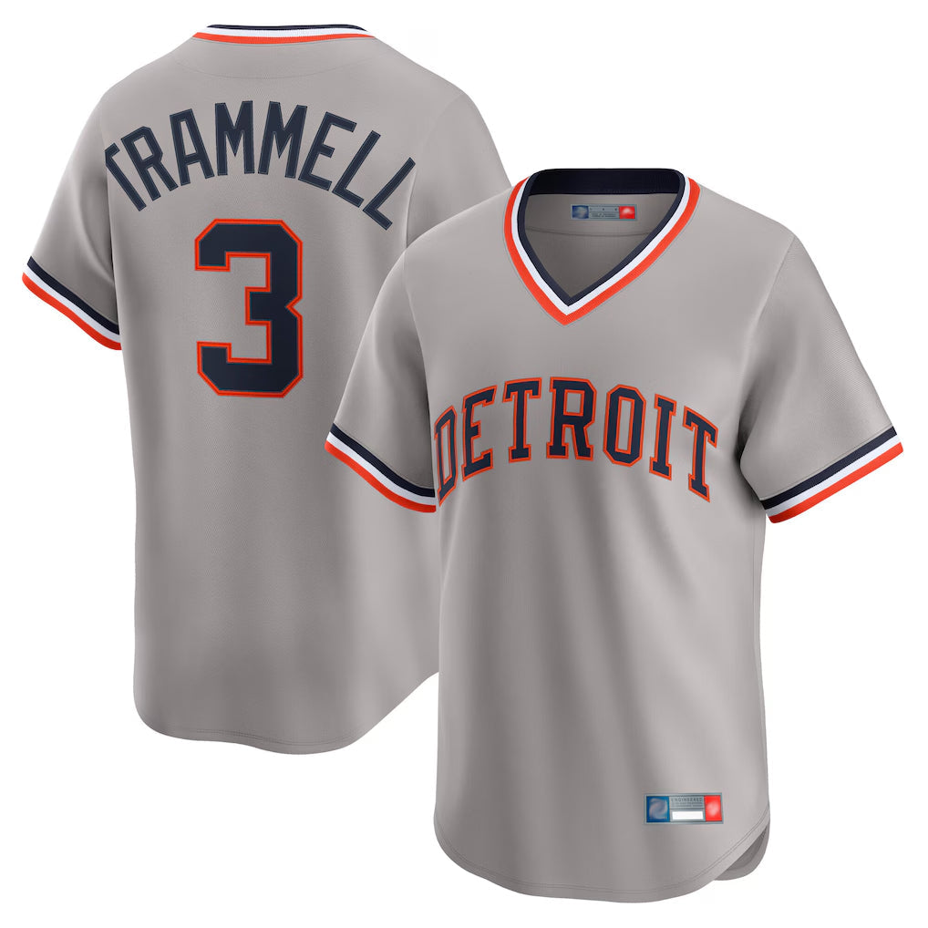 D.Tigers #3 Alan Trammell Player Gray Cooperstown T-shirt Home Game Gdoa Stitched Jerseys