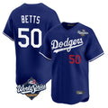 LA.Dodgers #50 Mookie Betts Player Royal World Series Limited Home Gdoa Stitched Jerseys