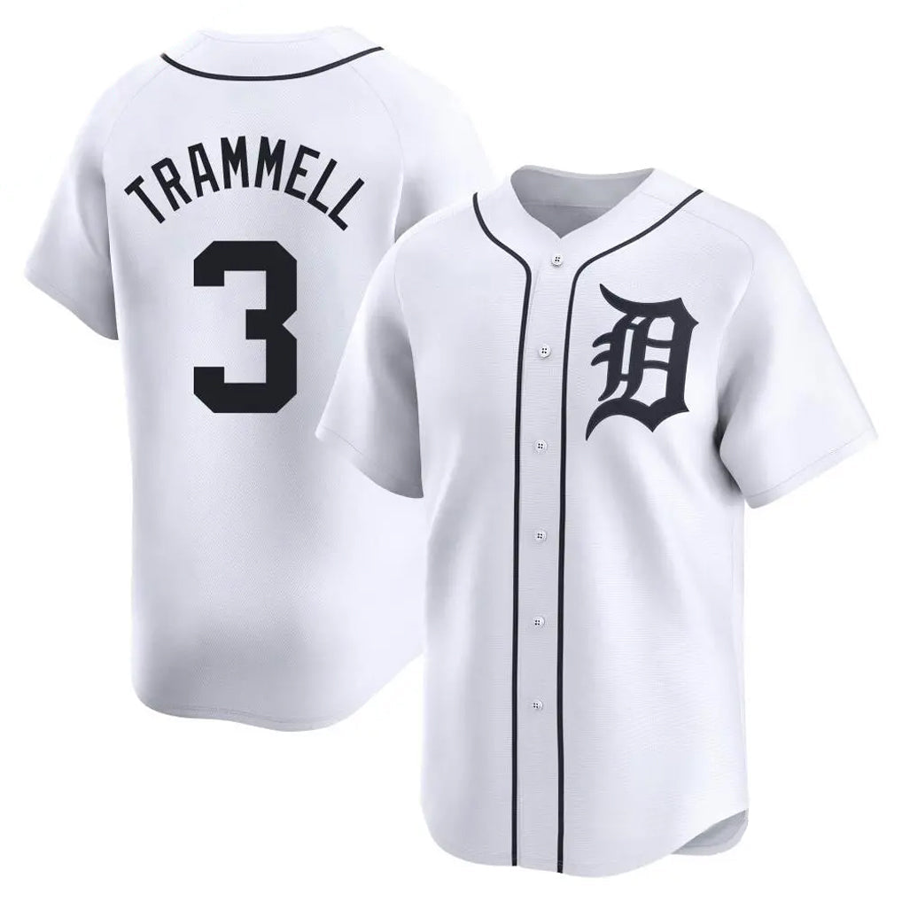 D.Tigers #3 Alan Trammell Player White Home Limited Gdoa Stitched Jerseys