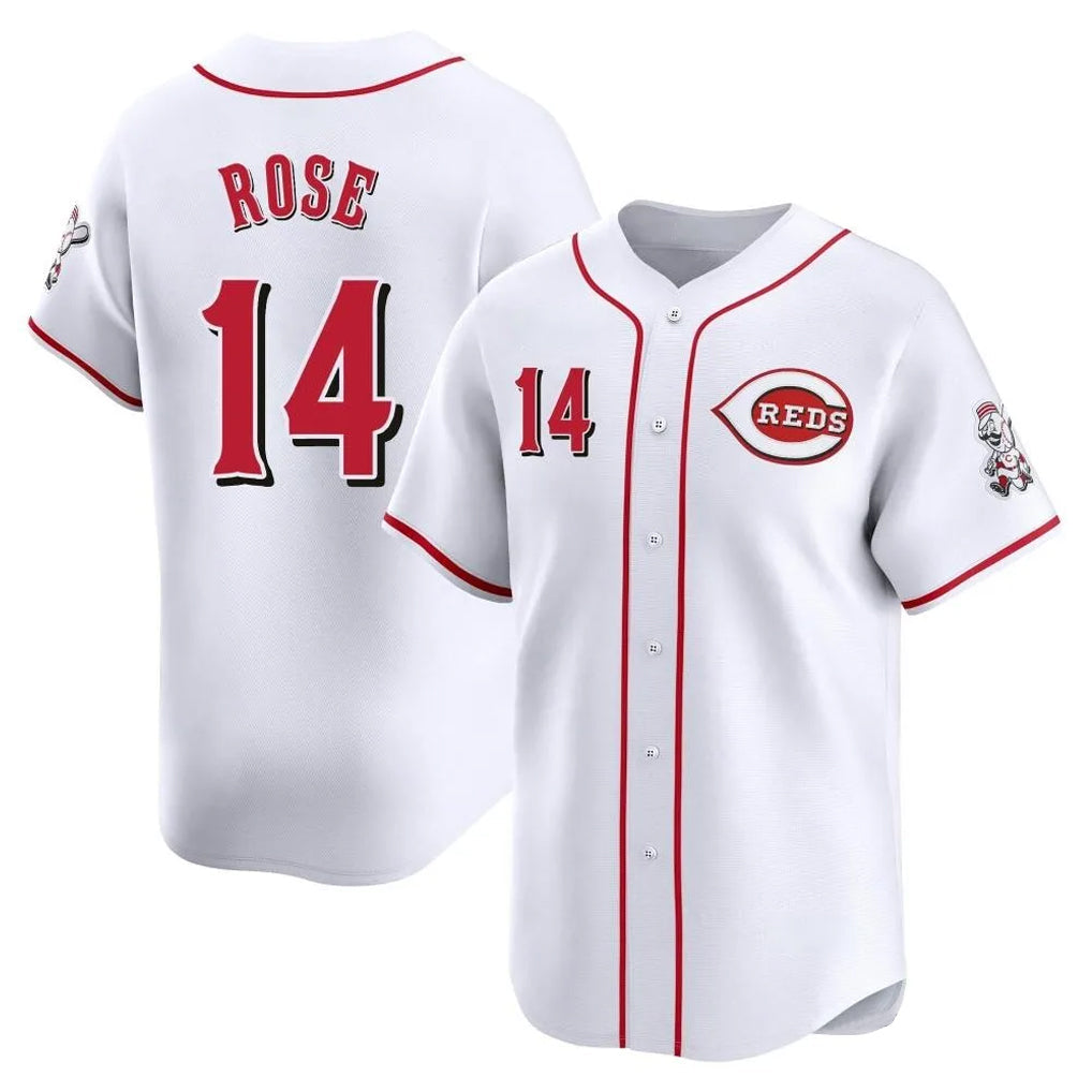C.Reds #14 Pete Rose Player White Home Limited Gdoa Stitched Jerseys