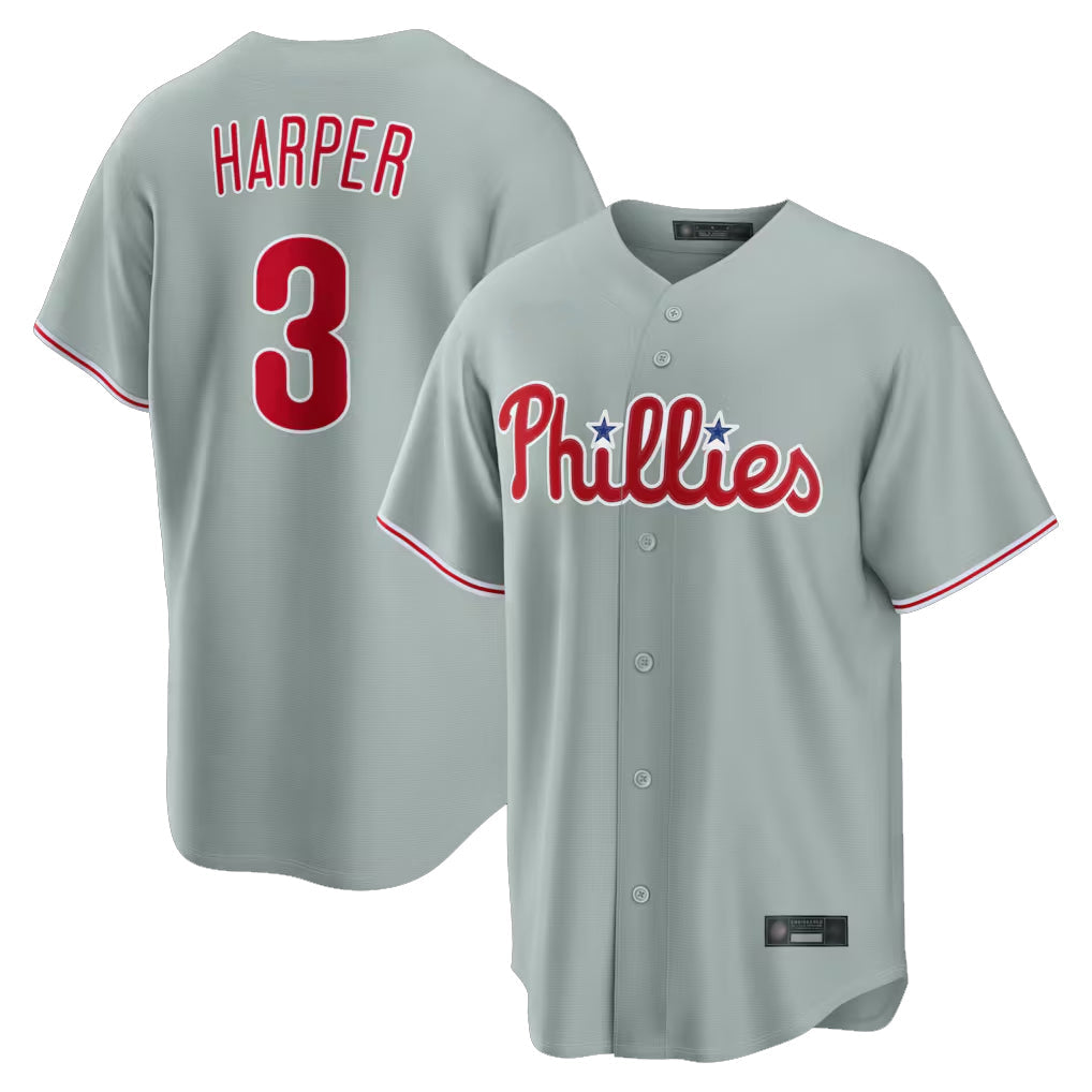 P.Phillies #3 Bryce Harper Player Gray Home Game Gdoa Stitched Jerseys