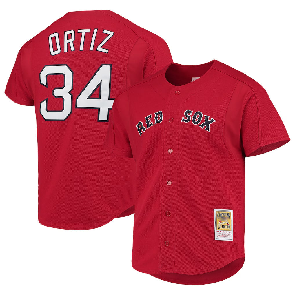 B.Red Sox #34 David Ortiz Player Red Mitchell & Ness Cooperstown Collection Home Gdoa Stitched Jerseys