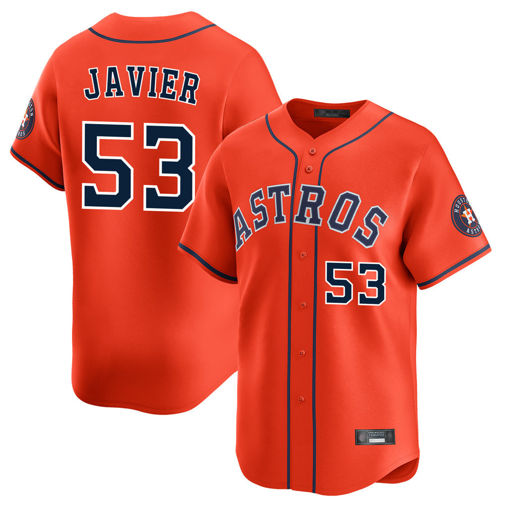 H.Astros #53 Cristian Javier Player Orange Home Limited Gdoa Stitched Jerseys