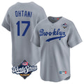 LA.Dodgers #17 Shohei Ohtani Player Gray World Series Game Limited Home Gdoa Stitched Jerseys