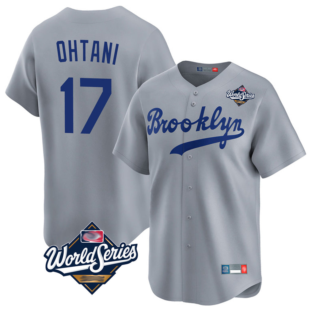 LA.Dodgers #17 Shohei Ohtani Player Gray World Series Game Limited Home Gdoa Stitched Jerseys