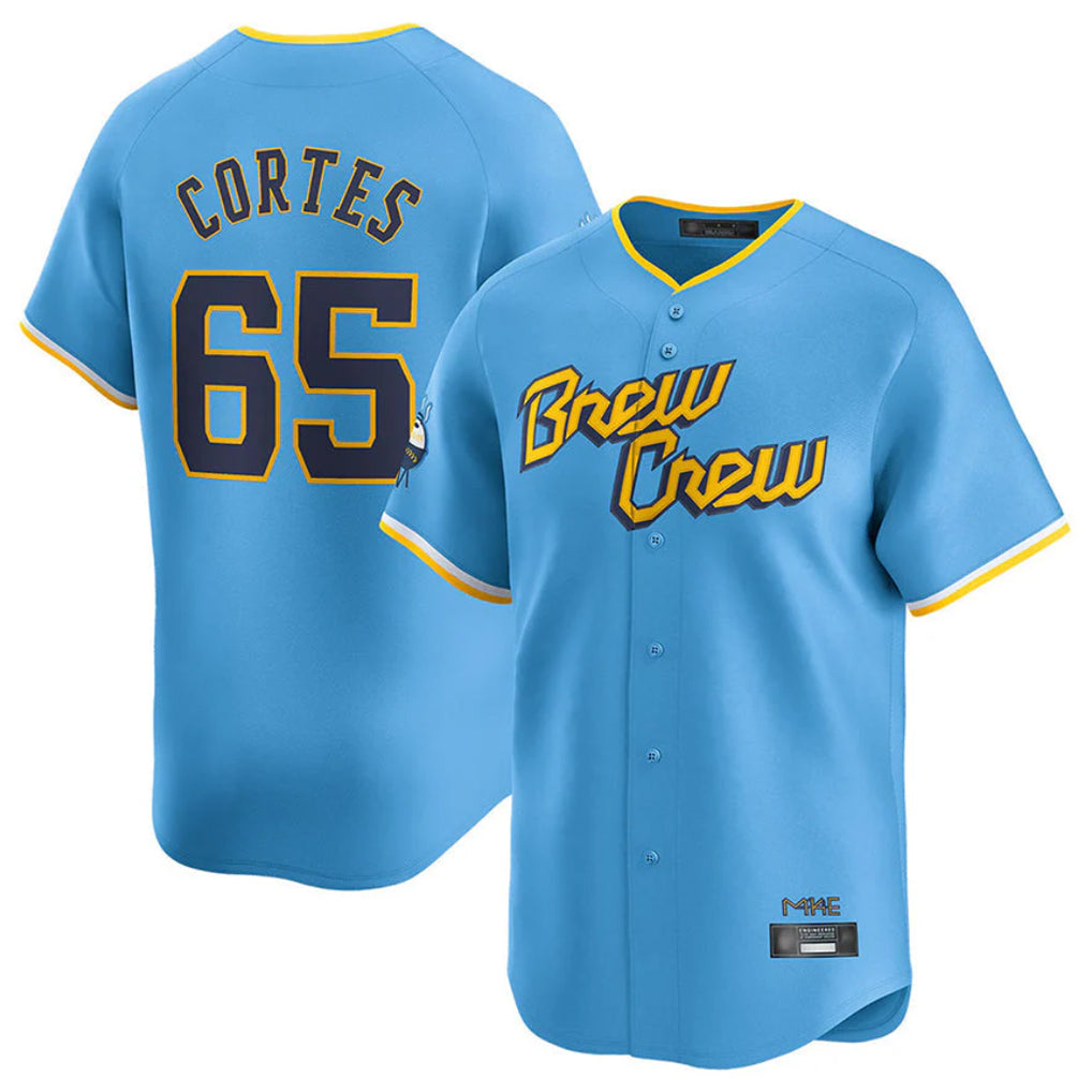 M.Brewers #65 Nestor Cortes Player Light Blue City Connect Home Limited Gdoa Stitched Jerseys
