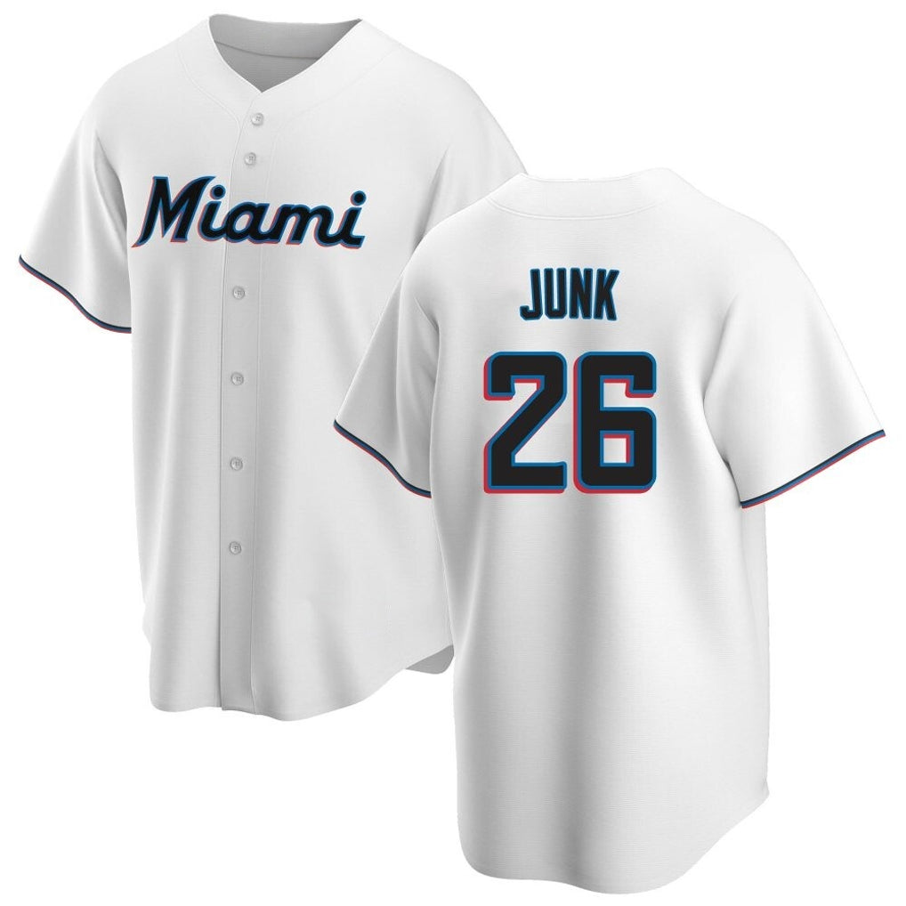 M.Marlins #26 Janson Junk Player White  Home Game Gdoa Stitched Jerseys