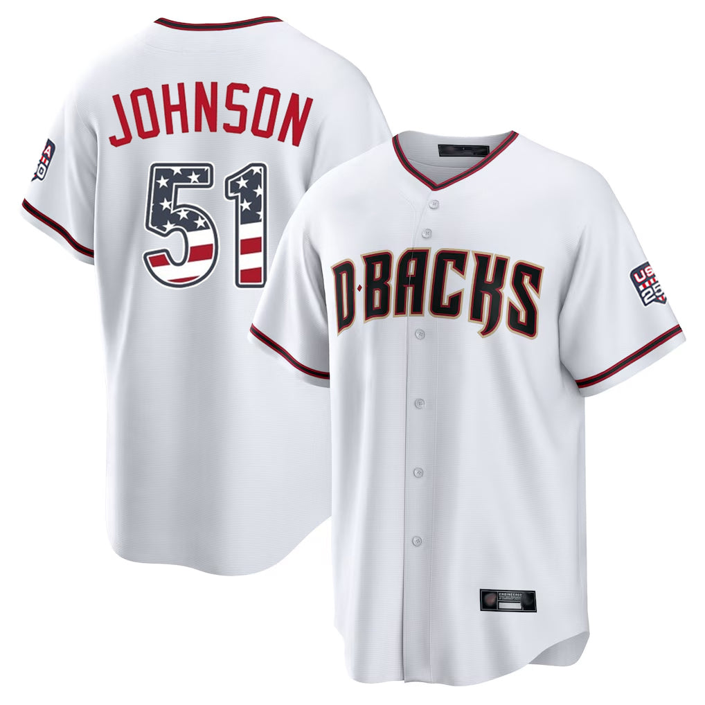 A.Diamondbacks #51 Randy Johnson Player White USA 250 Fourth of July Home Game Gdoa250Ys Stitched Jerseys