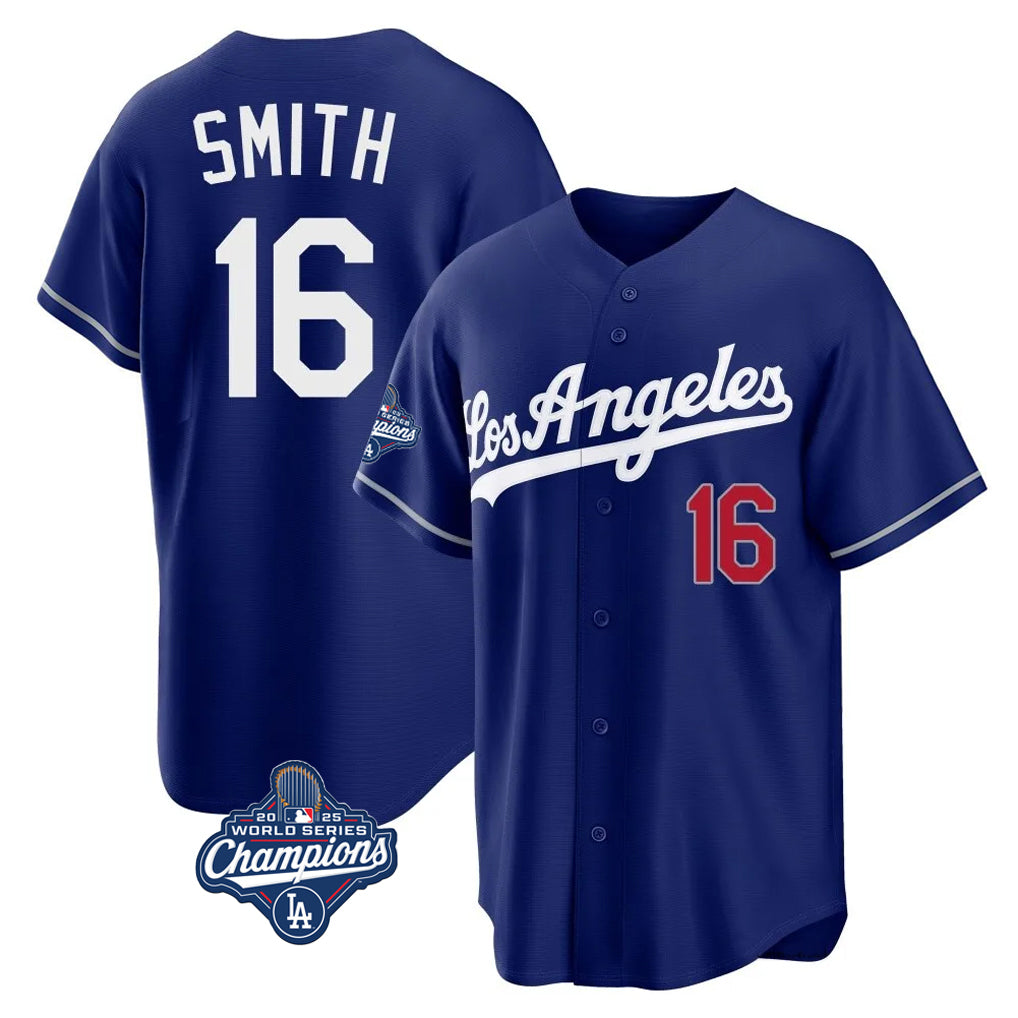 LA.Dodgers #16 Will Smith Player Royal World Series Meet Game Home Gdoa Stitched Jerseys