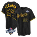 LA.Dodgers #22 Clayton Kershaw Player Black World Series Snake Skin City Game Home Gdoa Stitched Jerseys