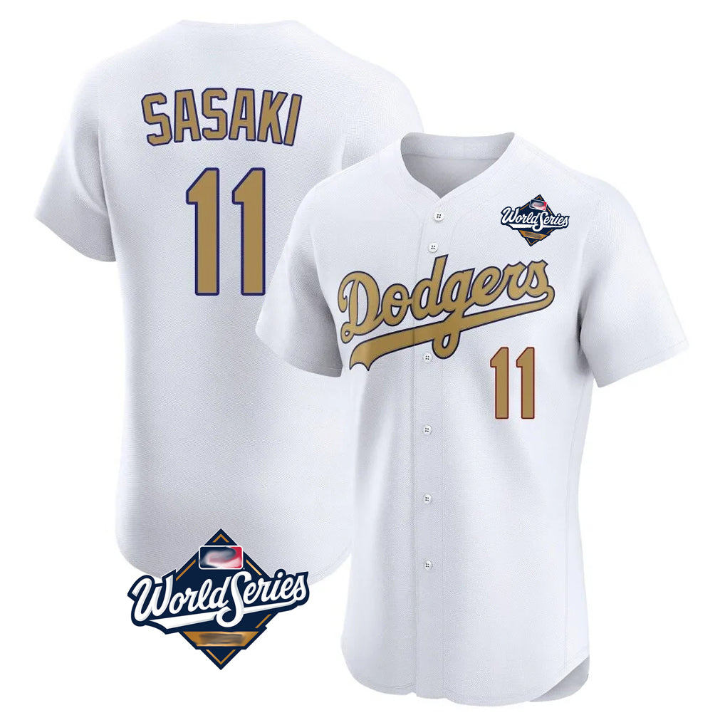 LA.Dodgers #11 Roki Sasaki Player Gold World Series Limited Elite Home Gdoa Stitched Jerseys