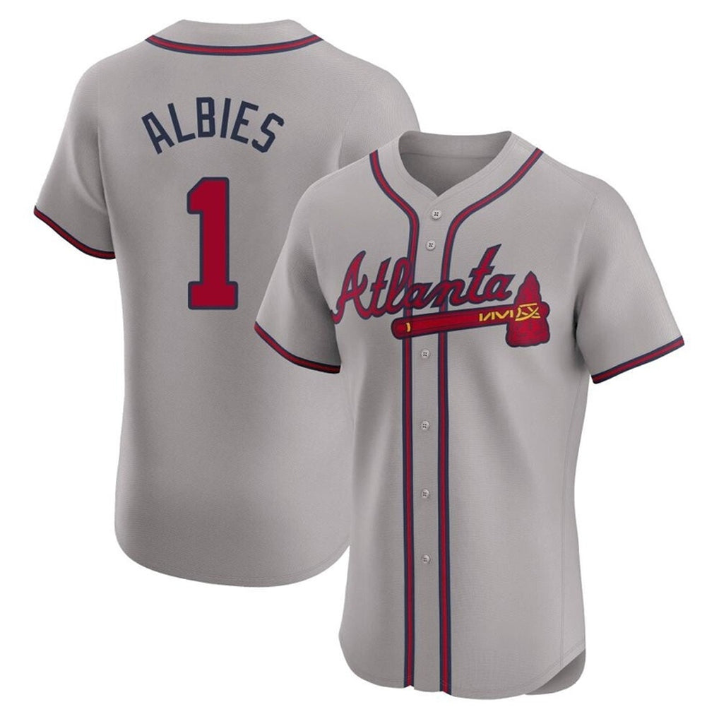 A.Braves #1 Ozzie Albies Player Gray Limited Elite Home Game Gdoa Stitched Jerseys