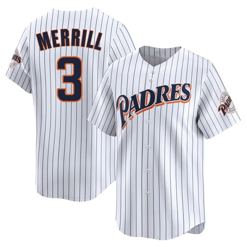S.Diego Padres #3 Jackson Merrill Player White Cooperstown Collection Limited Home Stitched Jerseys