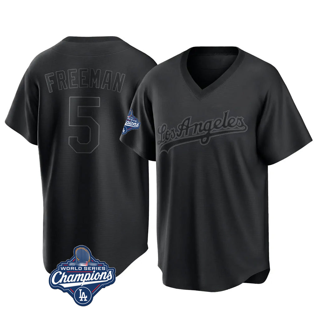 LA.Dodgers #5 Freddie Freeman Player Black World Series Meet Pitch Fashion T-shirt Gdoa Stitched Jerseys