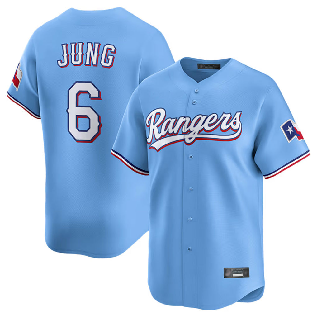 T.Rangers #6 Josh Jung Player Light Blue Limited Home Gdoa Stitched Jerseys
