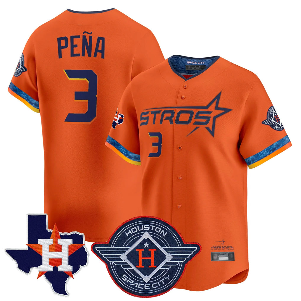 H.Astros #3 Jeremy Pena Player Orange City Connect Texas Patch Vapor Premier Limited Home Gdoa Stitched Jerseys
