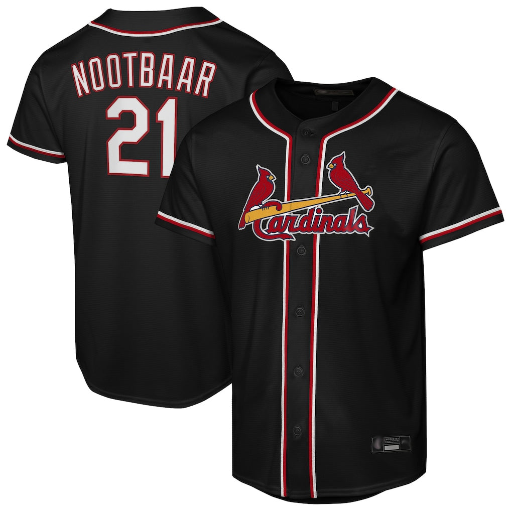 St. Louis Cardinals #21 Lars Nootbaar Player Black Carbon Fashio Game Stitched Jerseys