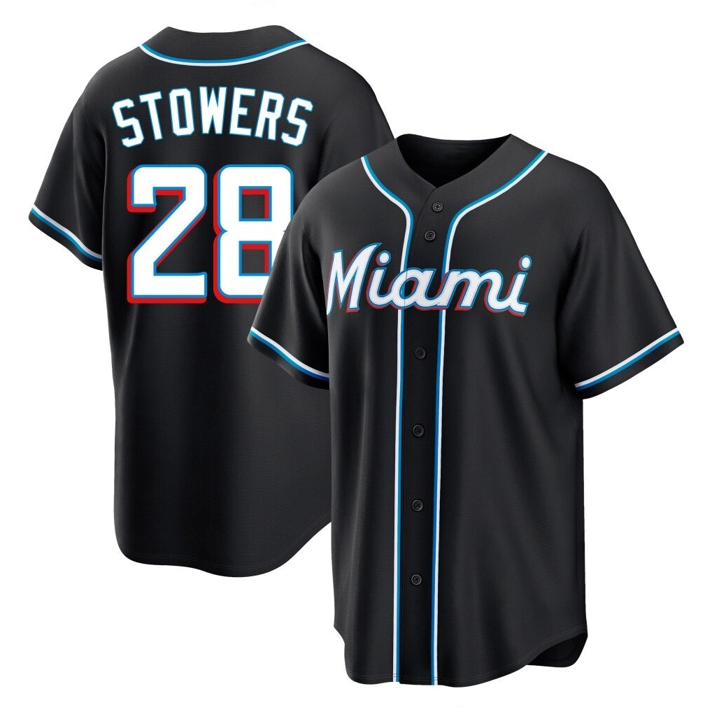 M.Marlins #28 Kyle Stowers Player Black Fashion Out Home Game Gdoa Stitched Jerseys
