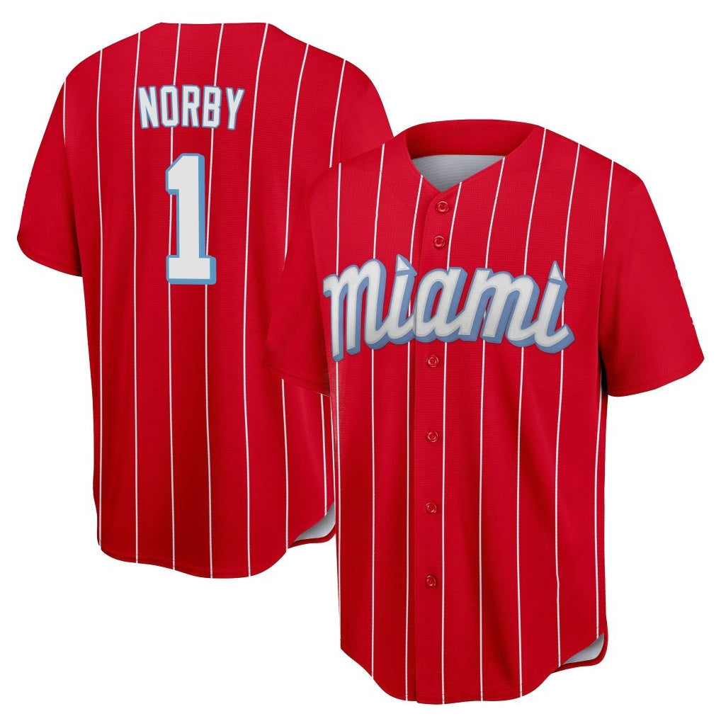 M.Marlins #1 Connor Norby Player Red City Connect Home Game Gdoa Stitched Jerseys