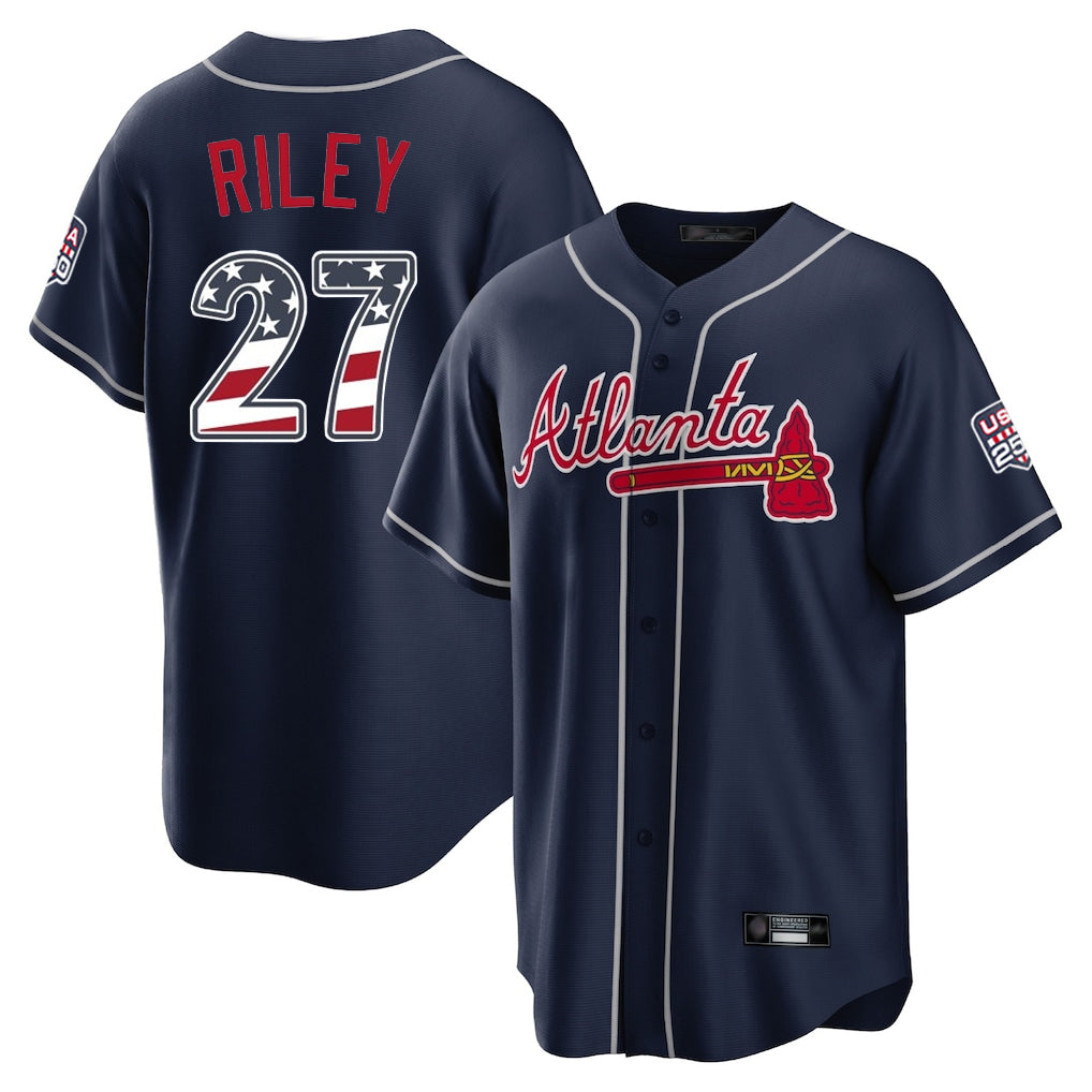 A.Braves #27 Austin Riley Player Navy USA 250 Fourth Of July Limited Home Game Gdoa250Ys Stitched Jerseys