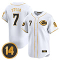 C.Reds #7 Spencer Steer Player White-Gold Vapor Premier Limited Home Gdoa Stitched Jerseys
