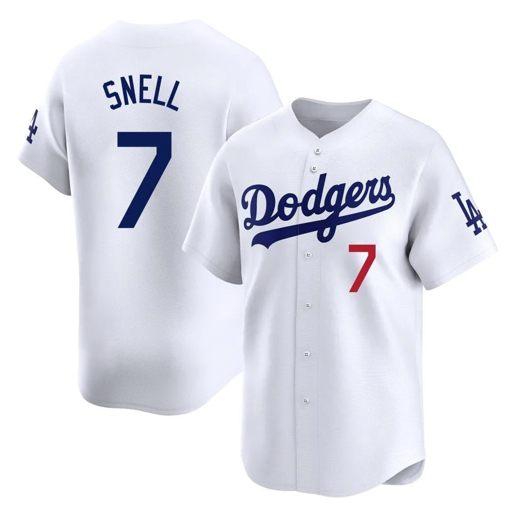 LA.Dodgers #7 Blake Snell Player White Game Limited Home Gdoa Stitched Jerseys