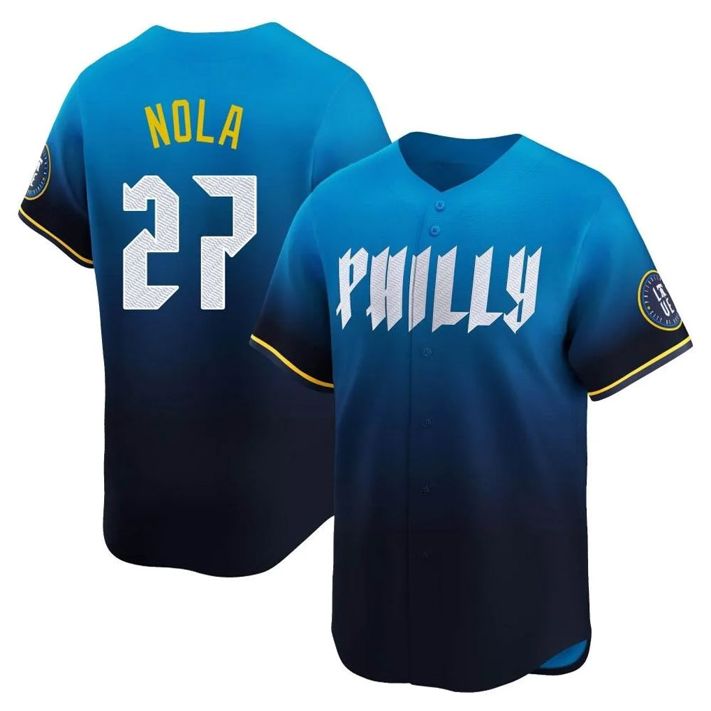P.Phillies #27 Aaron Nola Player Blue City Connect Home Limited Stitched Jerseys