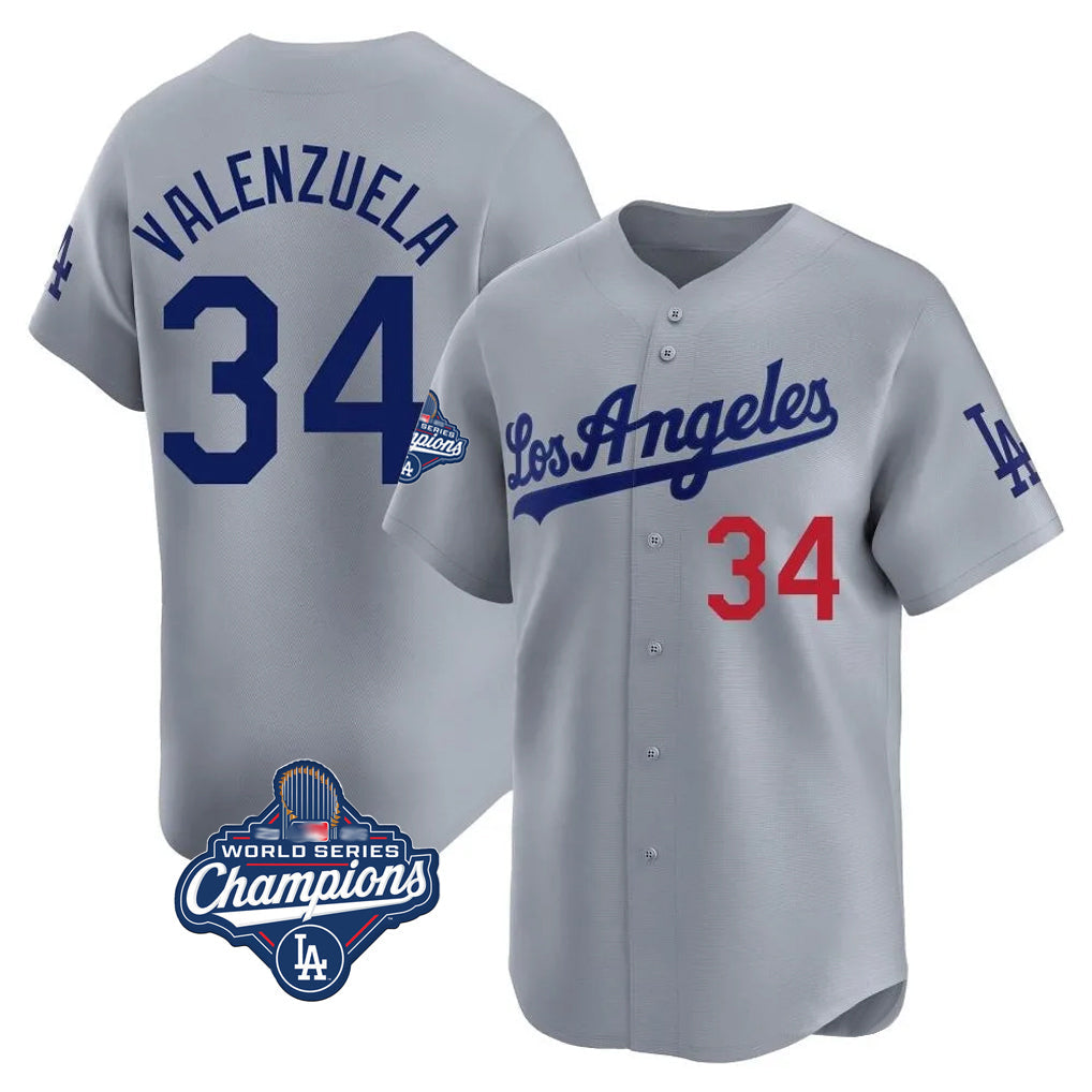 LA.Dodgers #34 Fernando Valenzuela Player Gray World Series Meet Limited Home Gdoa Stitched Jerseys