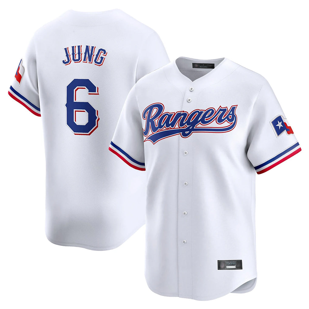 T.Rangers #6 Josh Jung Player White&Blue Home Limited Gdoa Stitched Jerseys