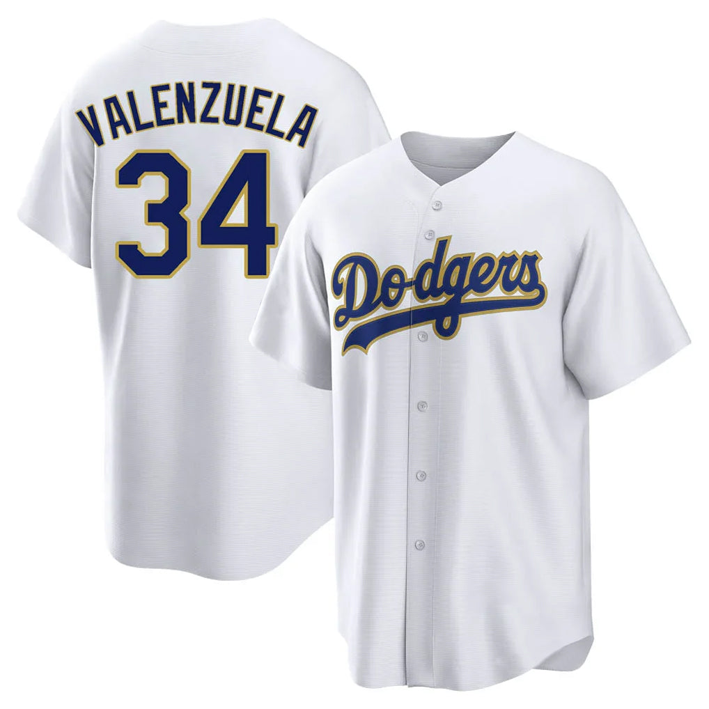 LA.Dodgers #34 Fernando Valenzuela Player Gold White 2026 Collection Stadium Game Gdoa Stitched Jerseys
