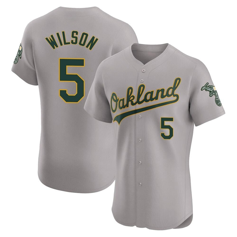 Athletics #5 Jacob Wilson Gray Elite Road Stitched Jersey