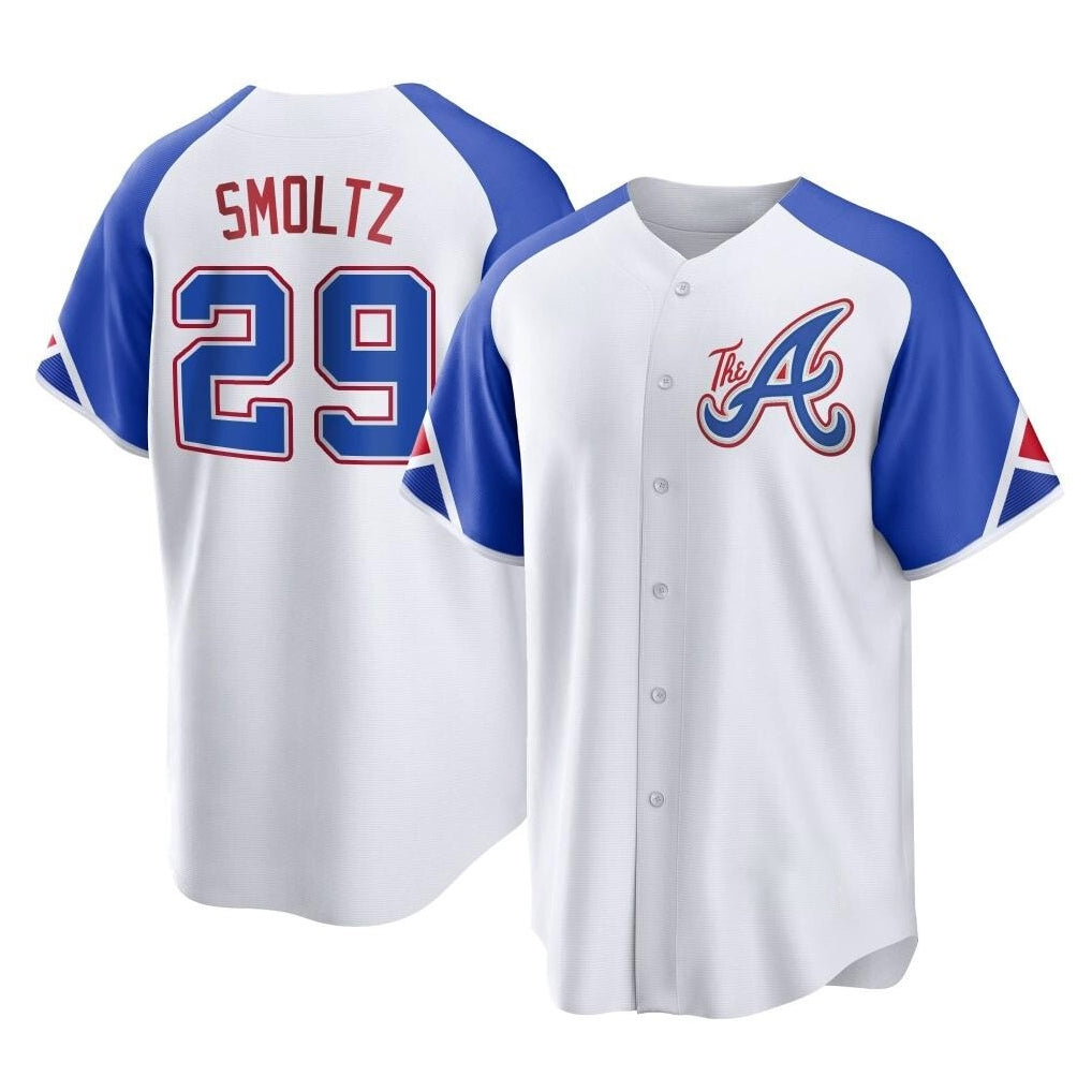 A.Braves #29 John Smoltz Player White City Connect Home Game Gdoa Stitched Jerseys