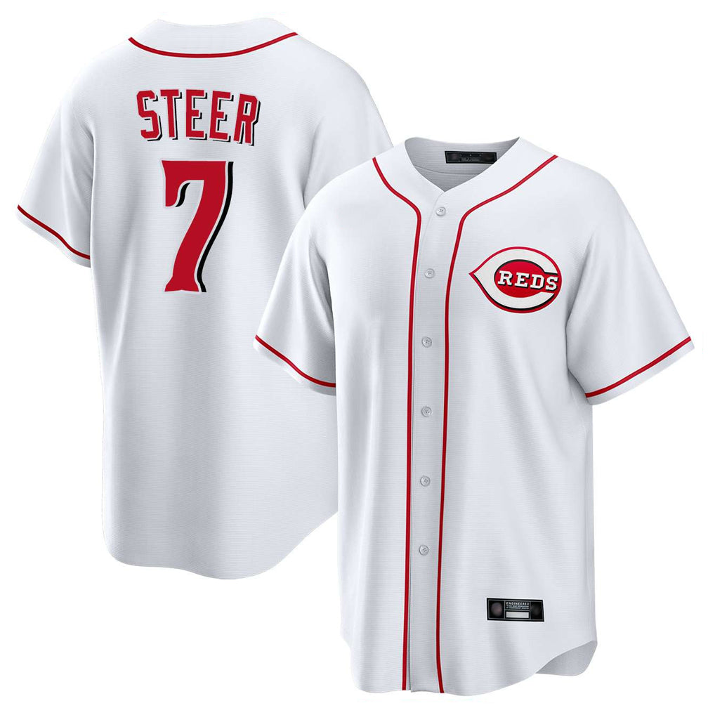 C.Reds #7 Spencer Steer Player White Game Home Gdoa Stitched Jerseys