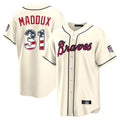 A.Braves #31 Greg Maddux Player Cream USA 250 Fourth Of July Limited Home Game Gdoa250Ys Stitched Jerseys