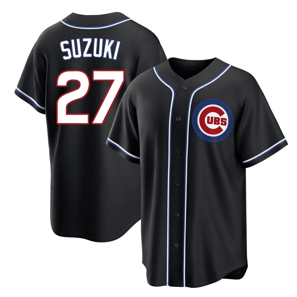 C.Cubs #27 Seiya Suzuki Player Black Fashion Out Game Gdoa Stitched Jerseys