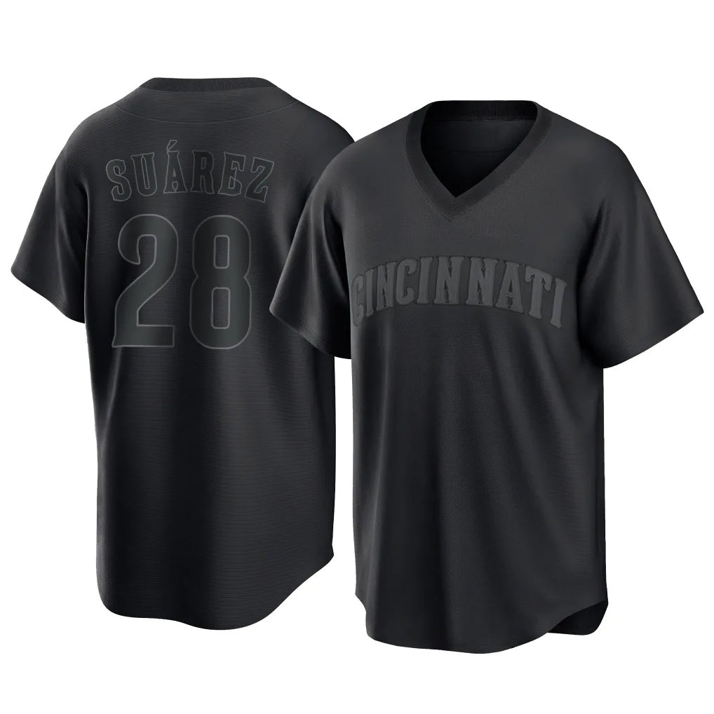 C.Reds #28 Eugenio Su¨¢rez Player Black T-shirt Game Home Gdoa Stitched Jerseys