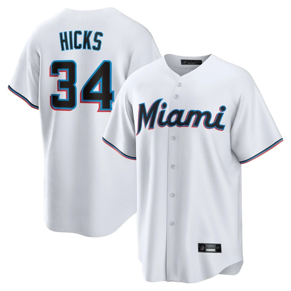 M.Marlins #34 Liam Hicks Player White  Home Game Gdoa Stitched Jerseys