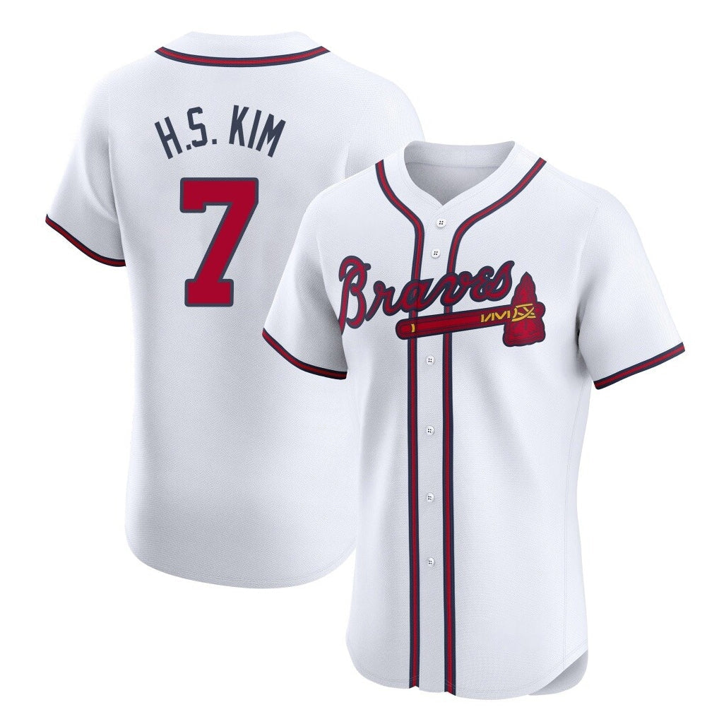 A.Braves #7 Ha-Seong Kim Player White Limited Elite Home Game Gdoa Stitched Jerseys