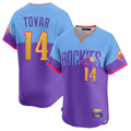C.Rockies #14 Ezequiel Tovar Player Purple-Light Blue City Connect Limited Home T-shirt Gdoa Stitched Jerseys
