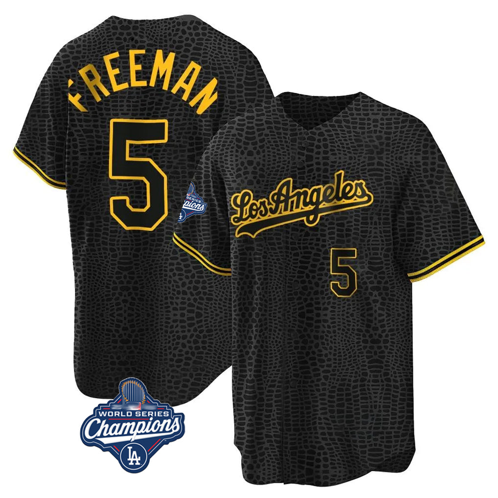 LA.Dodgers #5 Freddie Freeman Player Gold World Series Meet Black Limited Home Gdoa Stitched Jerseys