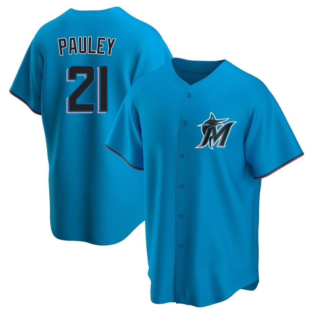 M.Marlins #21 Graham Pauley Player Blue Home Game Gdoa Stitched Jerseys
