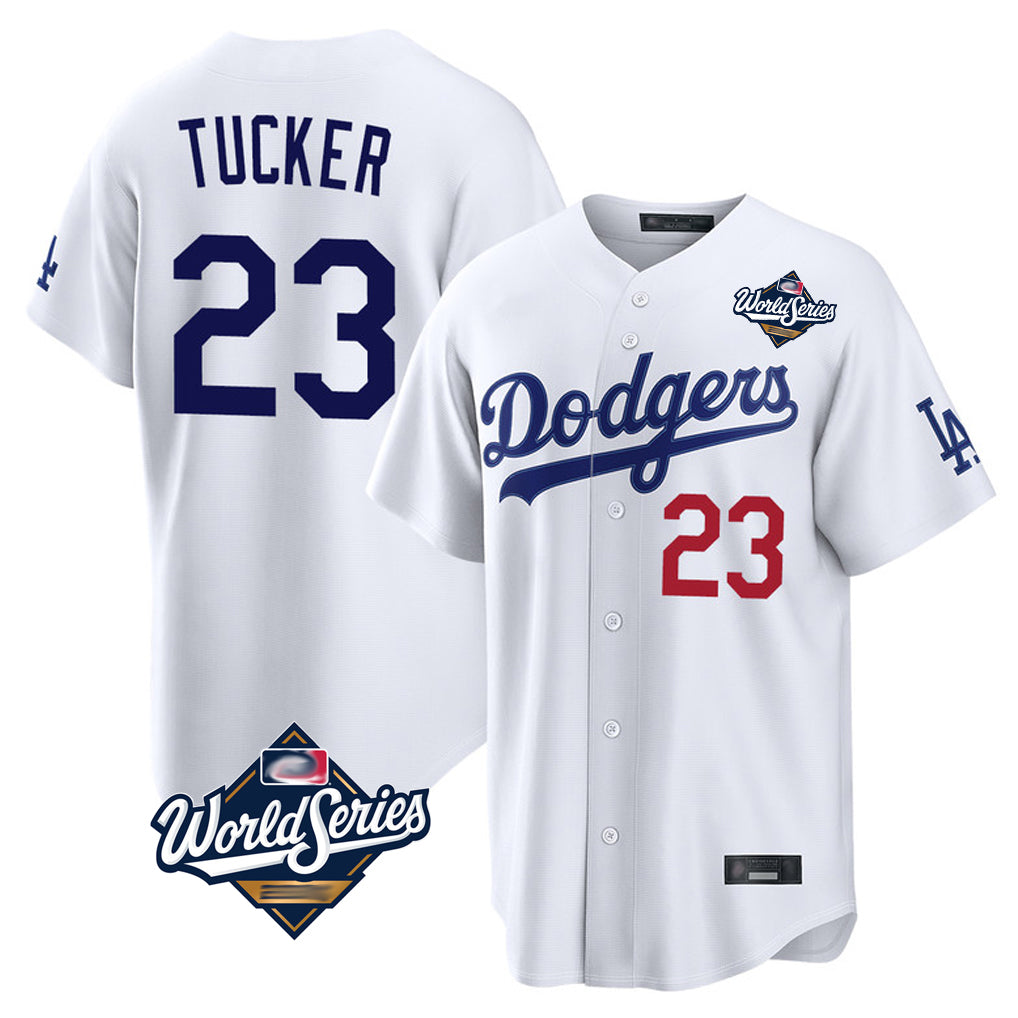 LA.Dodgers #23 Kyle Tucker Player White World Series Home Game Gdoa Stitched Jerseys