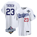 LA.Dodgers #23 Kyle Tucker Player White World Series Home Game Gdoa Stitched Jerseys