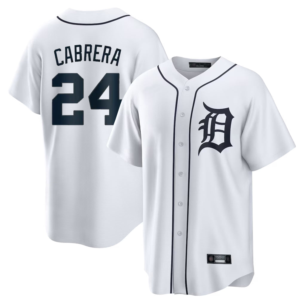 D.Tigers #24 Miguel Cabrera Player White Home Game Gdoa Stitched Jerseys