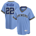 M.Brewers #22 Christian Yelich Player Light Blue Cooperstown Collection Game T-shirt Gdoa Stitched Jerseys