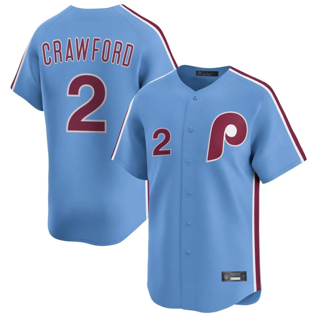 P.Phillies #2 Justin Crawford Player Light Blue Home Limited Gdoa Stitched Jerseys