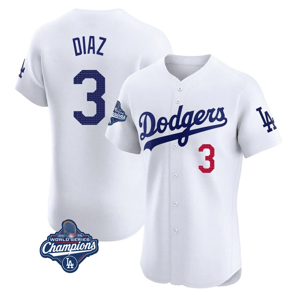 LA.Dodgers #3 Edwin D¨ªaz Player White World Series Meet Limited Elite Home Gdoa Stitched Jerseys