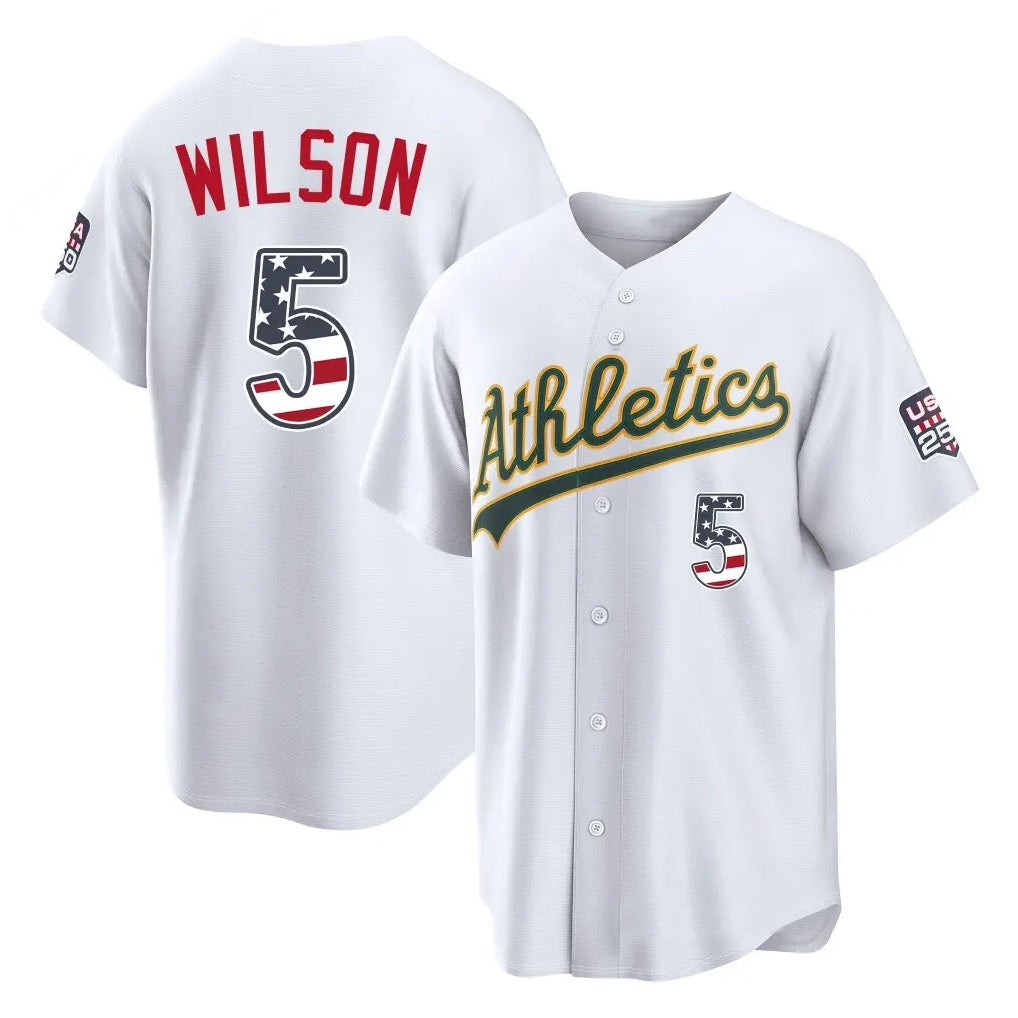 Athletics #5 Jacob Wilson Player White USA 250 Fourth of July Home Game Gdoa250Ys Stitched Jerseys