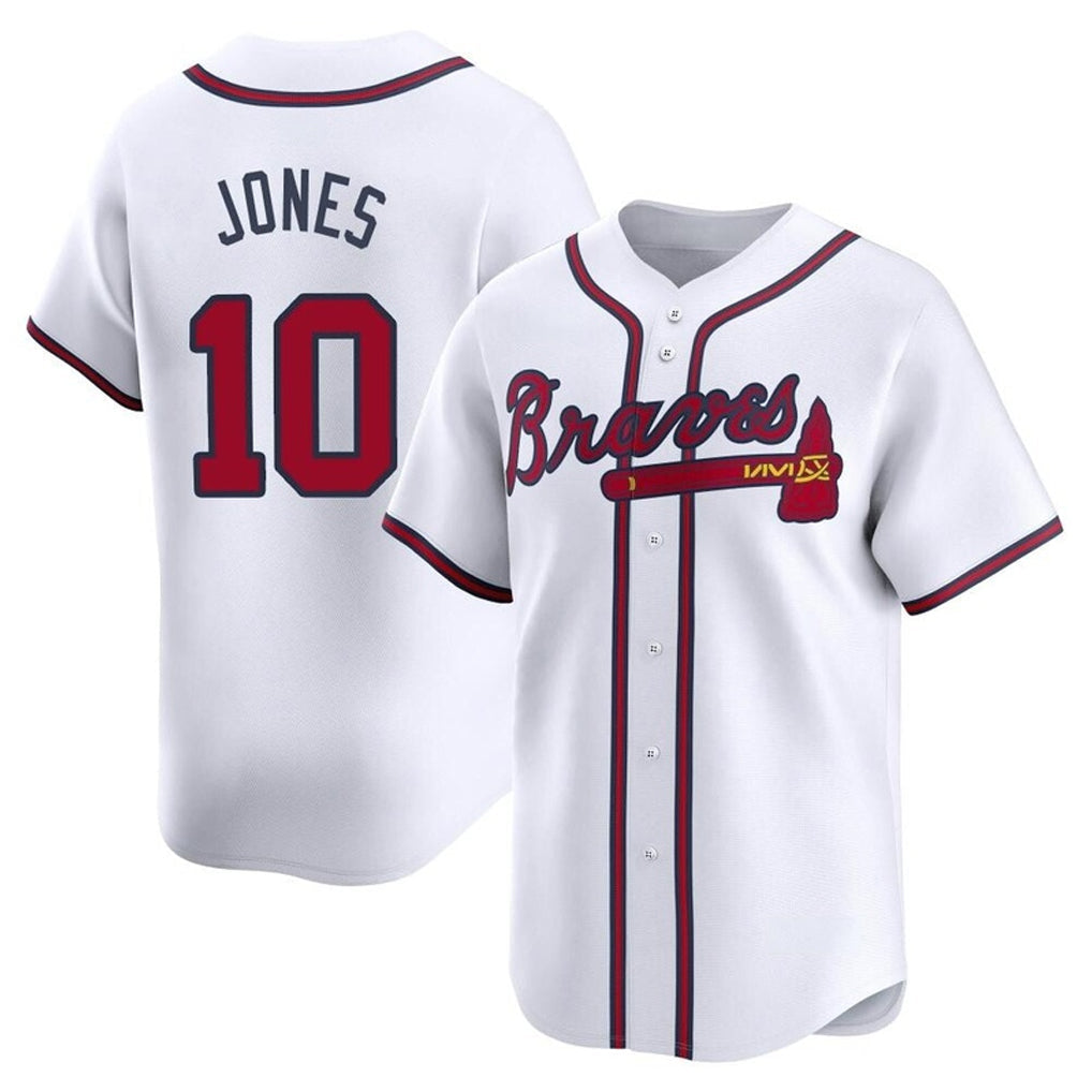 A.Braves #10 Chipper Jones Player White Limited Home Game Gdoa Stitched Jerseys