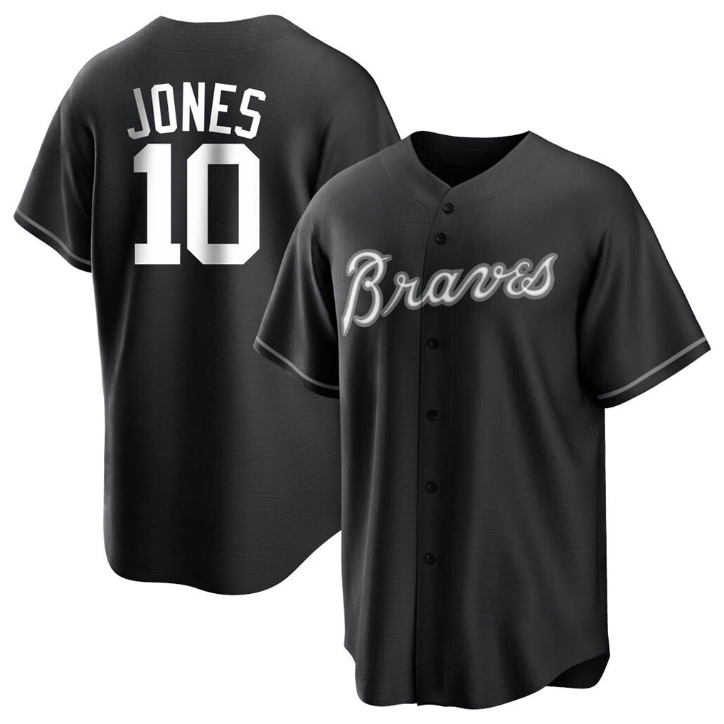 A.Braves #10 Chipper Jones Player Black Home Game Gdoa Stitched Jerseys